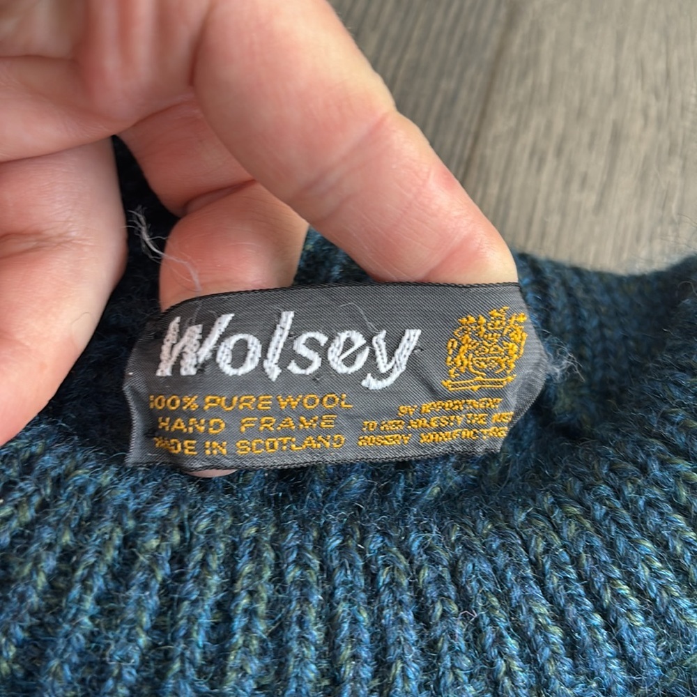 Wolsey | Turquoise 100% chunky wool made in Scotland knit fisherman sweater - Picture 7 of 9